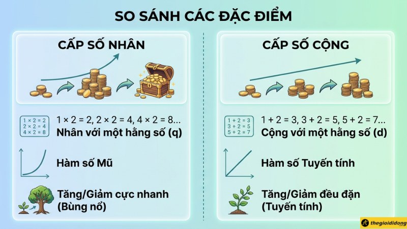 Ph&acirc;n biệt cấp số nh&acirc;n v&agrave; cấp số cộng