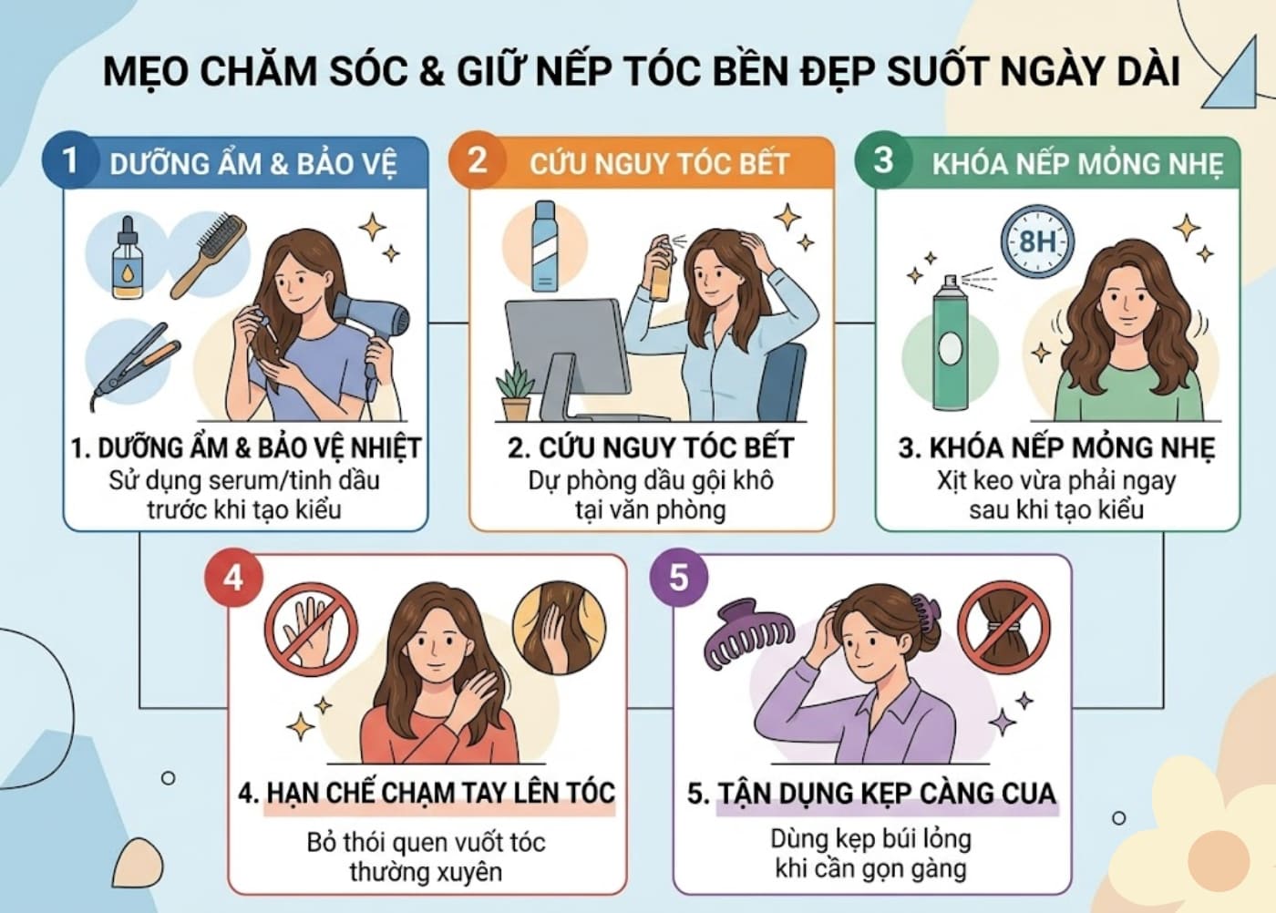 Mẹo chăm sóc kiểu tóc đi làm công sở vào nếp cả ngày