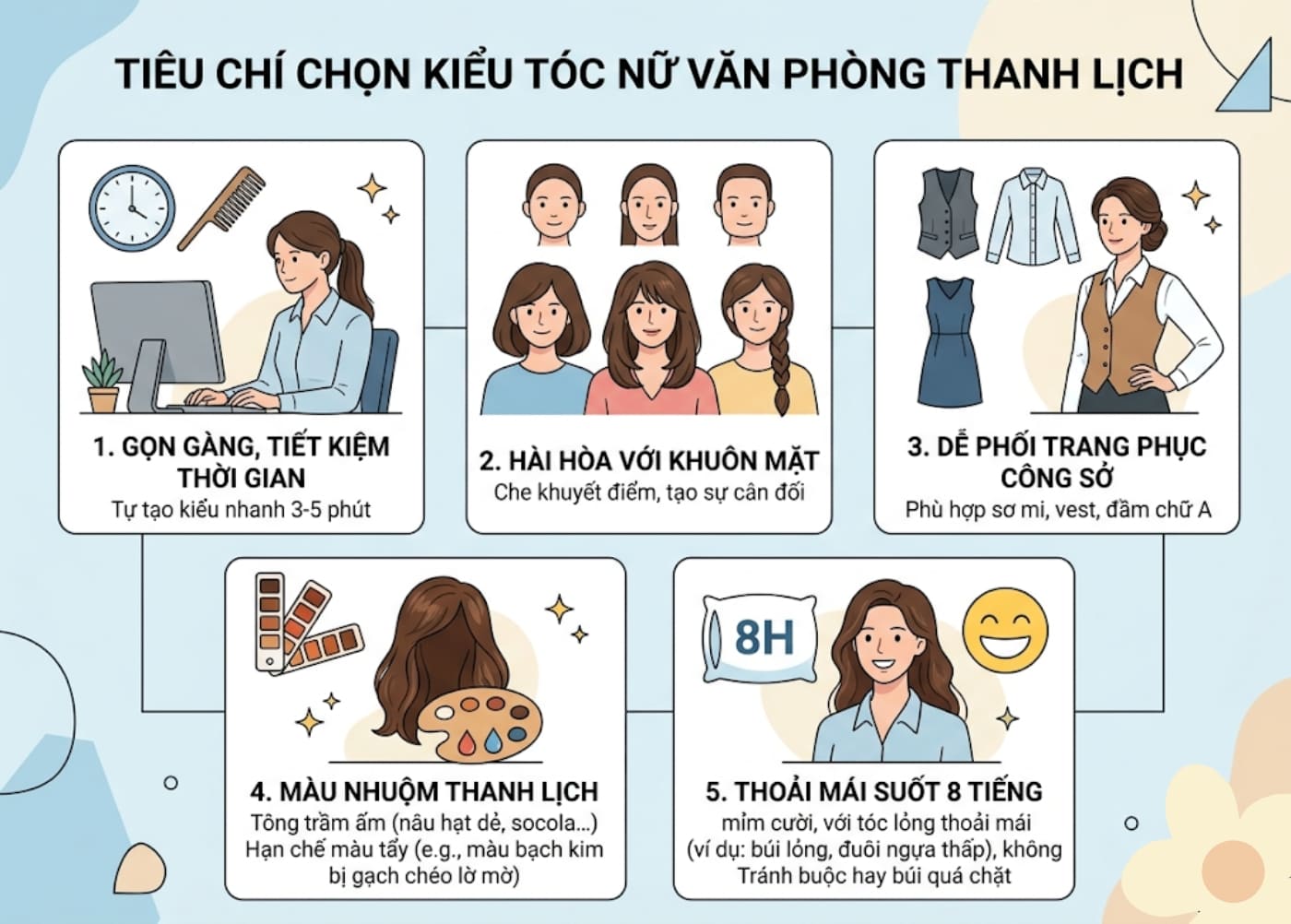 Tiêu chí lựa chọn kiểu tóc nữ văn phòng chuẩn thanh lịch
