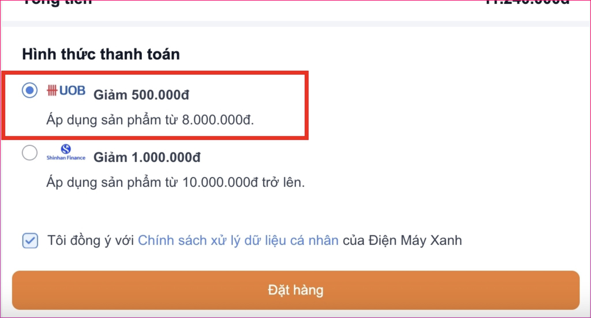 Thanh toán qua thẻ UOB, giảm 500K cho tất cả sản phẩm thanh toán từ 8 triệu tại ĐMX và TGDĐ