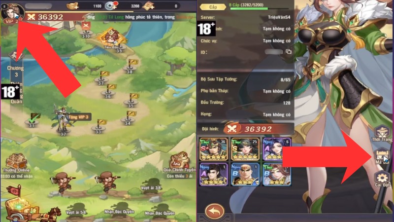 Bấm vào avatar nhân vật và chọn Mã Đổi