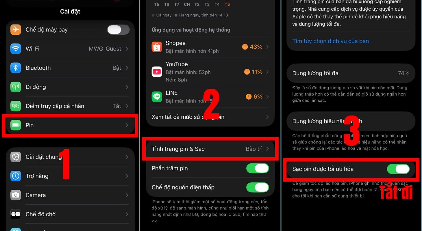 Tắt chế độ Sạc pin được tối ưu hóa để iPhone sạc đầy 100%