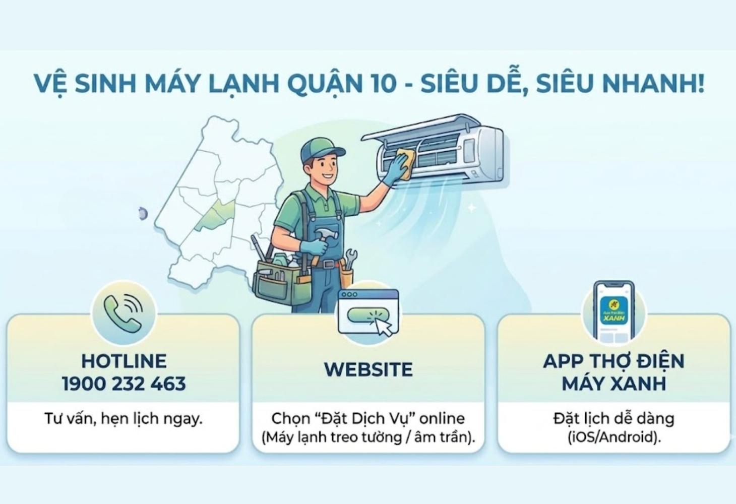 Hướng dẫn cách đặt lịch vệ sinh máy lạnh quận 10