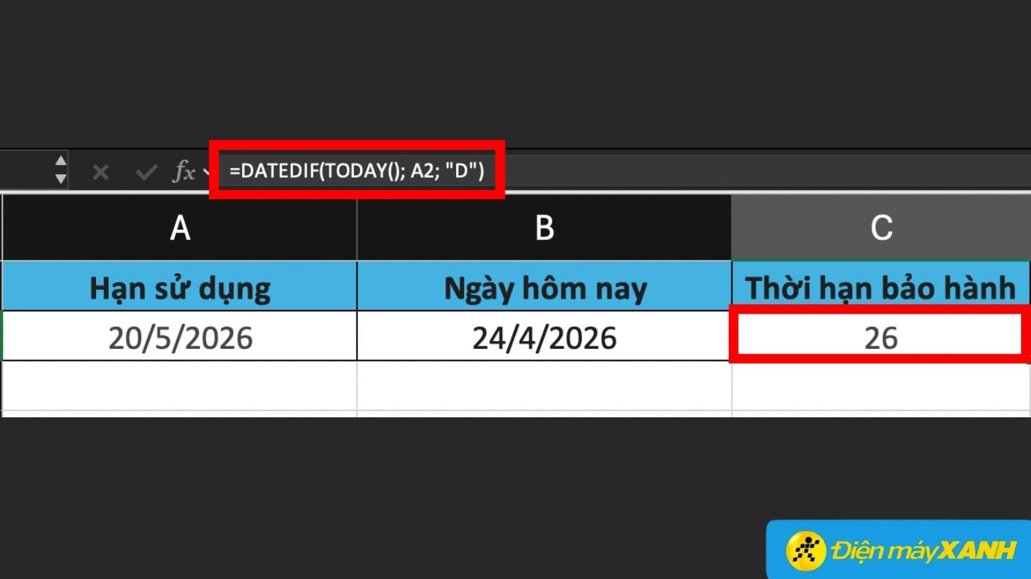 Dùng hàm DATEDIF tính số tháng giữa 2 mốc thời gian