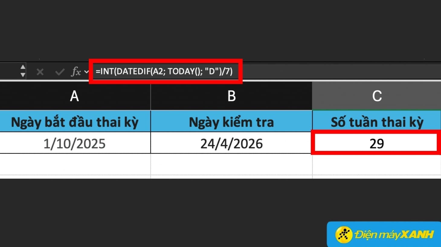 Dùng hàm DATEDIF tính số tuần giữa 2 mốc thời gian