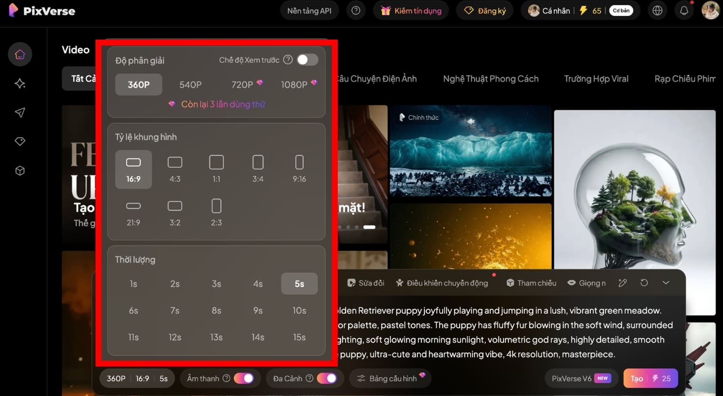 Bảng thông số kỹ thuật của video để bạn chỉnh sửa Bảng thông số kỹ thuật của video để bạn chỉnh sửa
