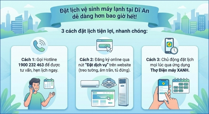 Hướng dẫn cách đặt lịch vệ sinh máy lạnh tại Dĩ An Hướng dẫn cách đặt lịch vệ sinh máy lạnh tại Dĩ An