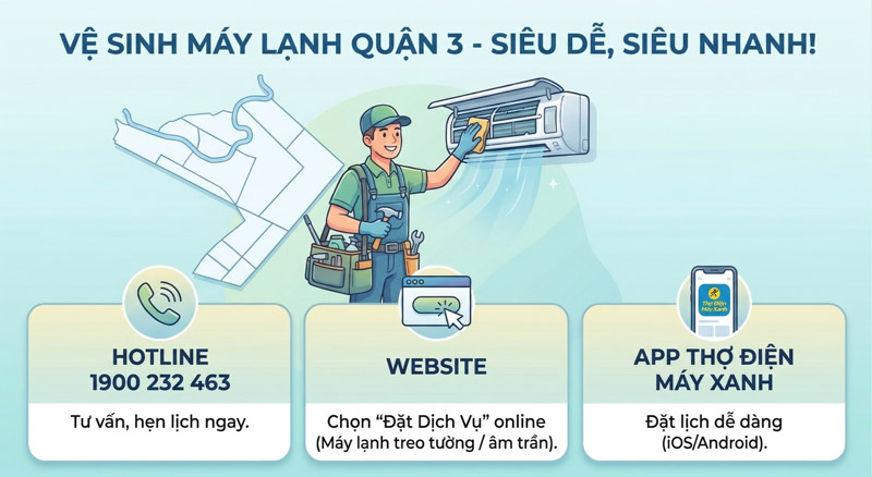 Hướng dẫn cách đặt lịch vệ sinh máy lạnh tại Quận 3