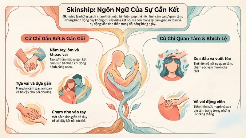 Skinship l&agrave; thuật ngữ chỉ những h&agrave;nh động tiếp x&uacute;c cơ thể th&acirc;n mật, t&iacute;ch cực