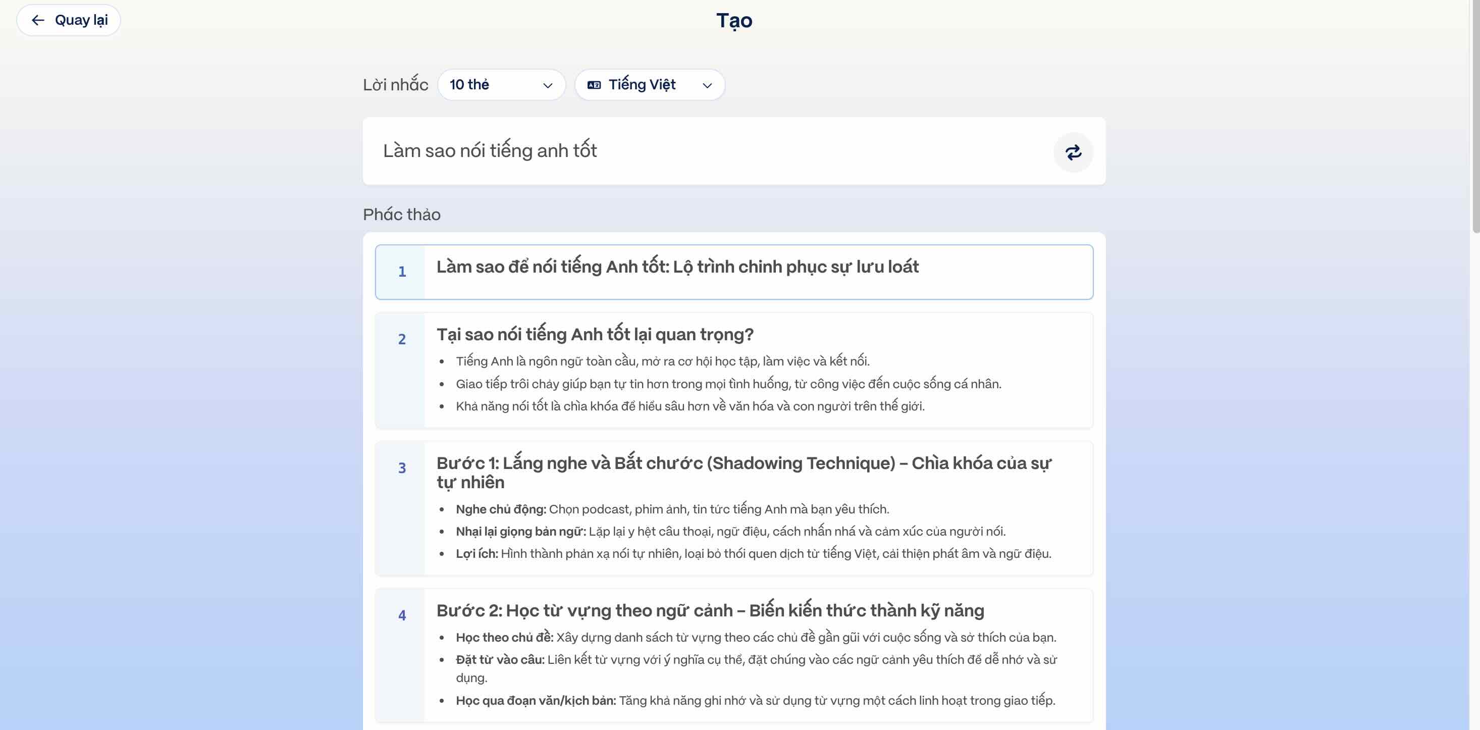 Tạo ý tưởng, nội dung chính cho từng slide Tạo ý tưởng, nội dung chính cho từng slide