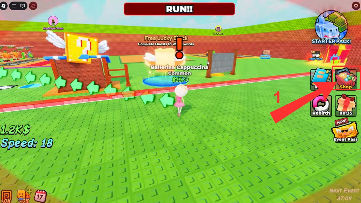 Vào game Be a Lucky Block trên Roblox, bấm Shop mở menu