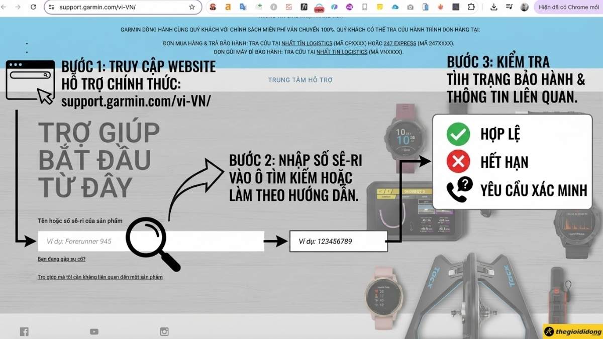 Check bảo h&agrave;nh Garmin tr&ecirc;n website ch&iacute;nh thức