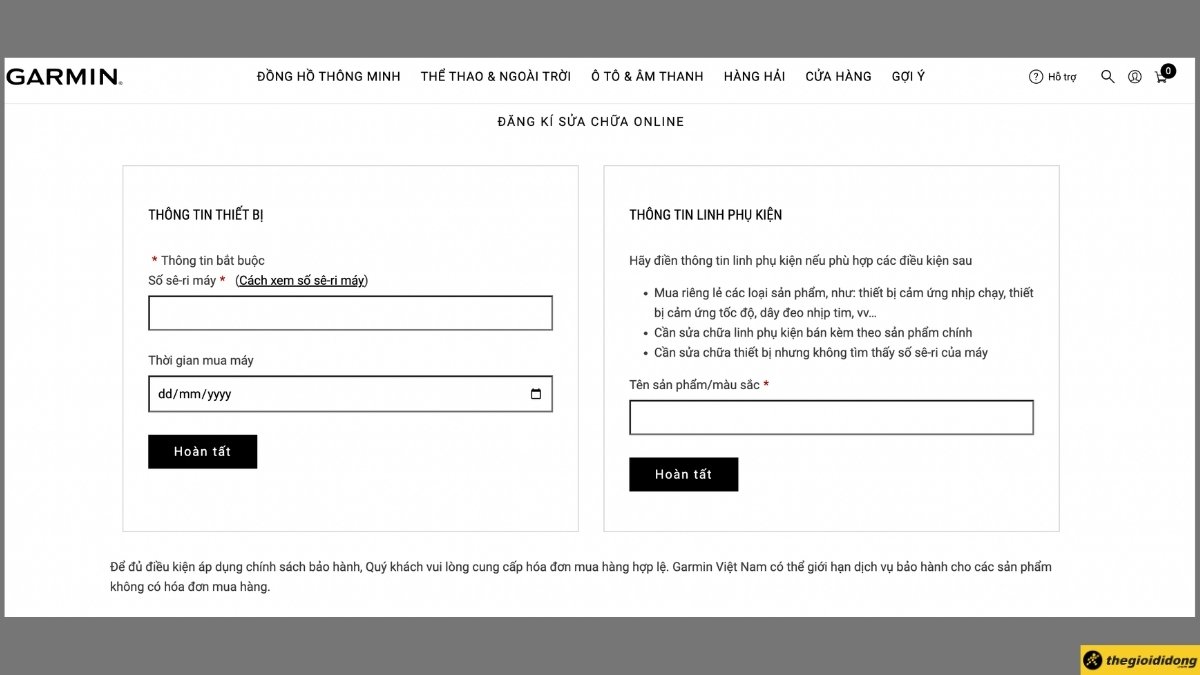 Đăng k&yacute; bảo h&agrave;nh Garmin online 