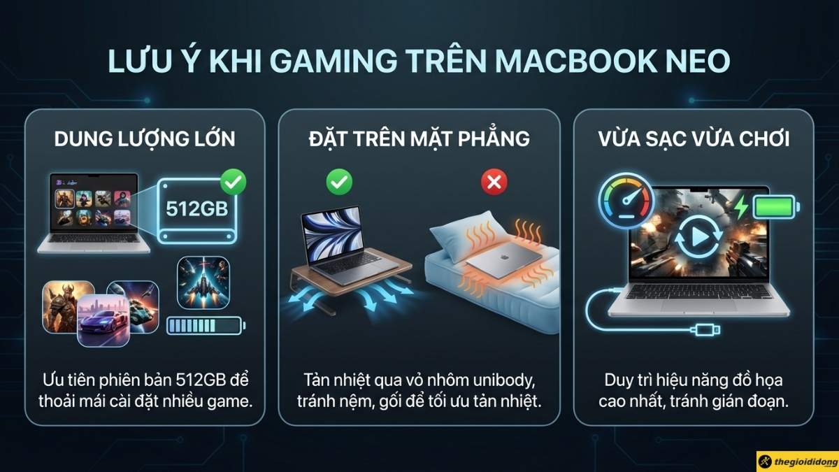 Lưu &yacute; khi d&ugrave;ng MacBook Neo để chơi game