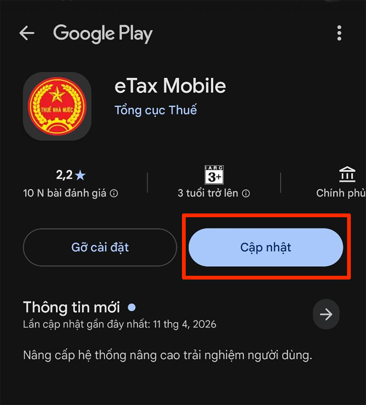 Cách khắc phục lỗi không xác định trên eTax Mobile