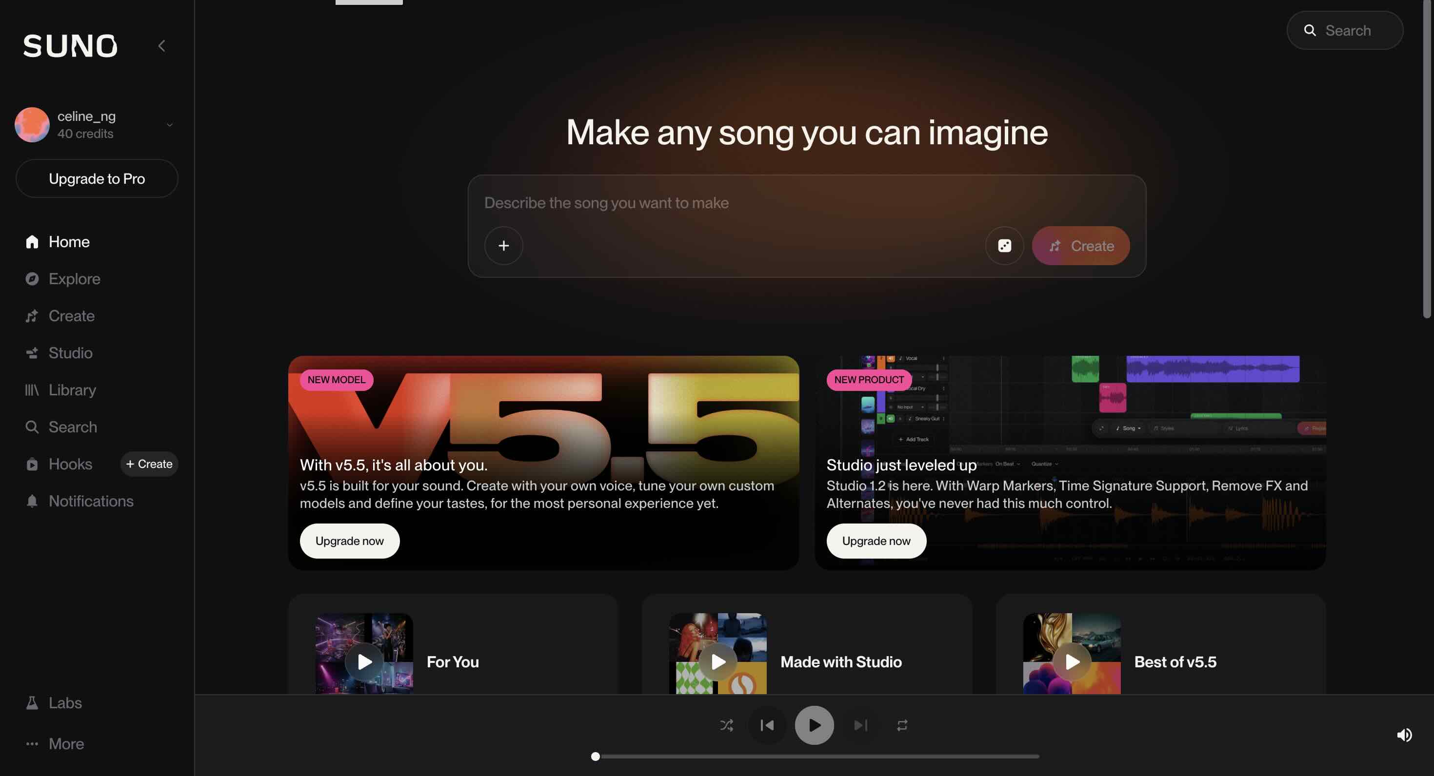 Giao diện trang Suno AI