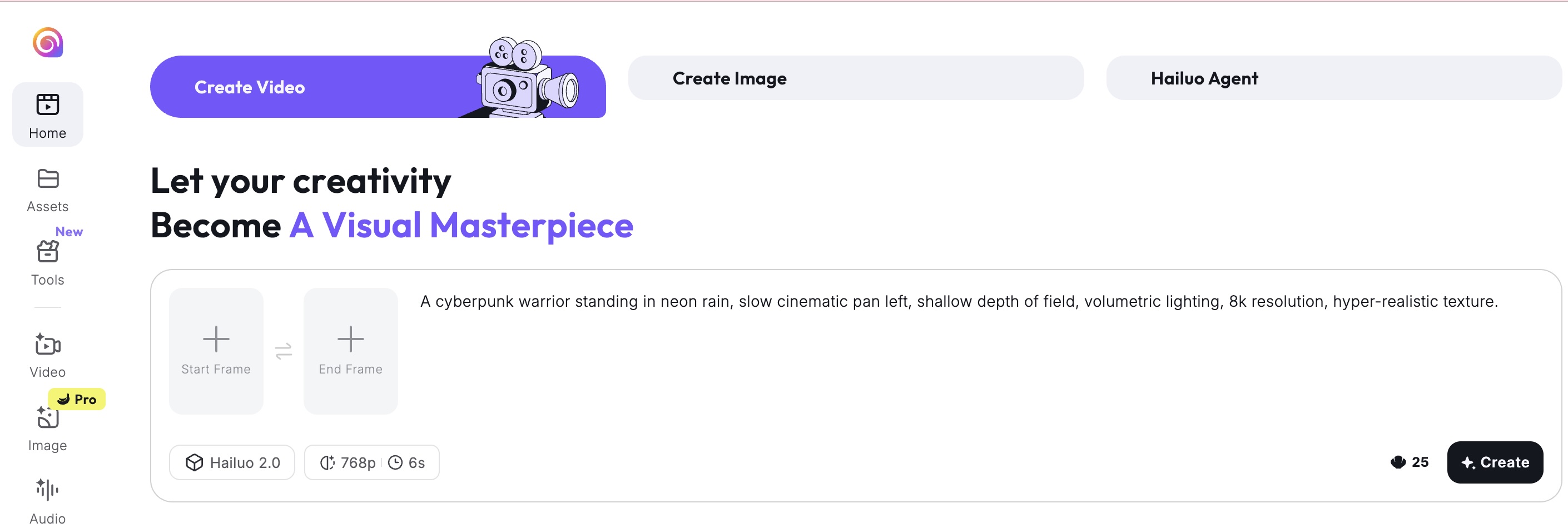 Trang ch&iacute;nh để tạo video/h&igrave;nh ảnh