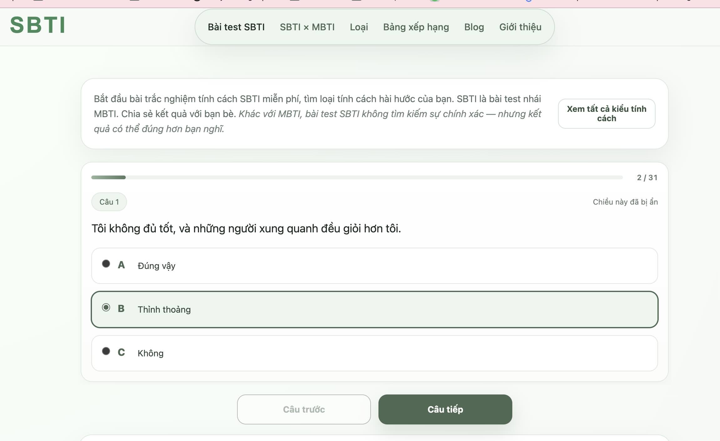 1 c&acirc;u hỏi trong b&agrave;i test 