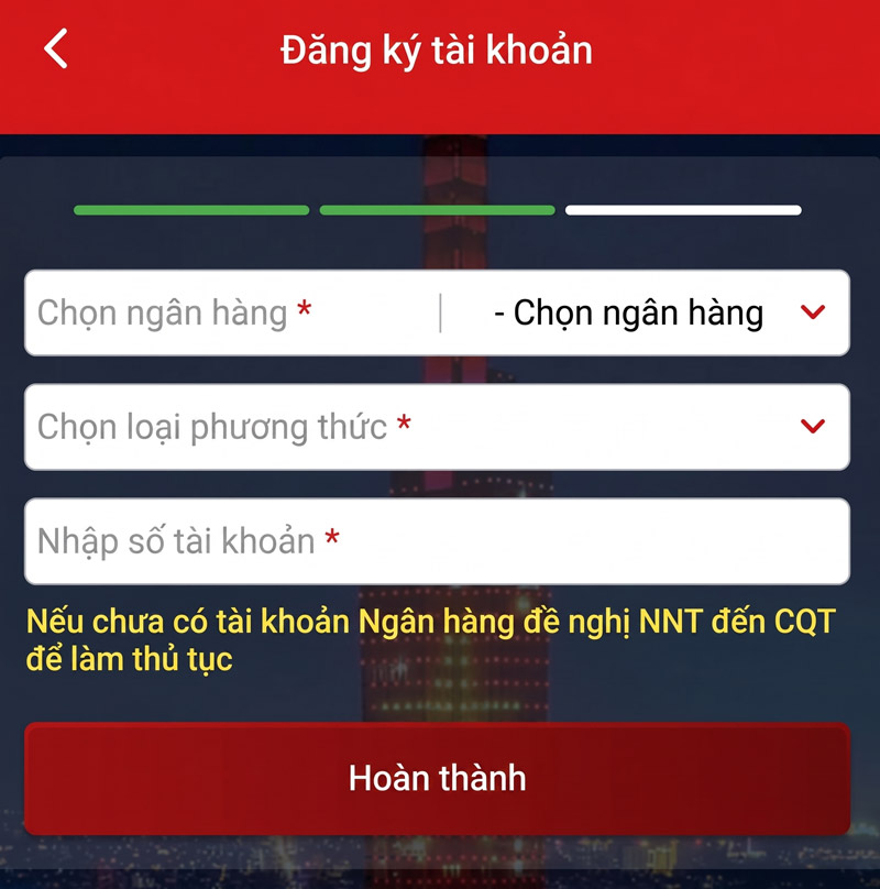 Thêm thông tin ngân hàng, nhấn Hoàn thành để đăng ký tài khoản thành công