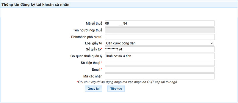Điền SĐT, email rồi chọn Tiếp tục