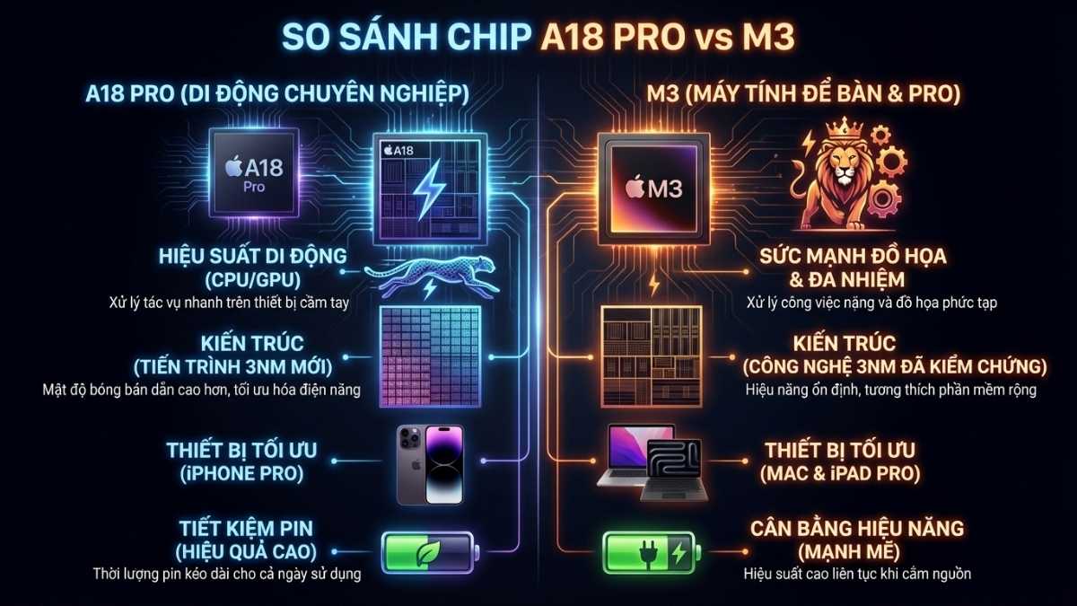 Chip A18 với M3