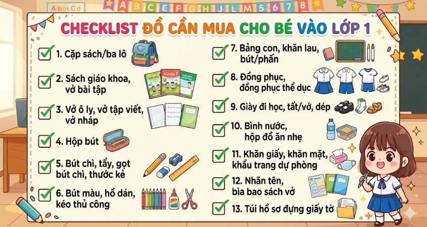 Checklist đồ cần mua cho bé chuẩn bị vào lớp 1