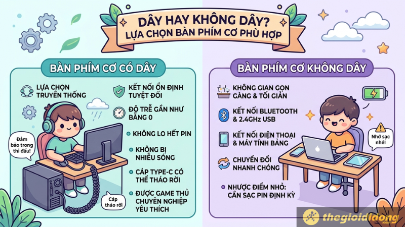 Chọn bàn phím dựa trên kiểu kết nối Chọn bàn phím dựa trên kiểu kết nối