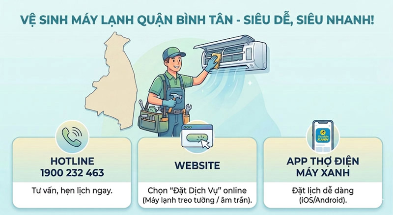 Vô vàn cách thức tiện lợi để đặt lịch vệ sinh máy lạnh tại quận Bình Tân