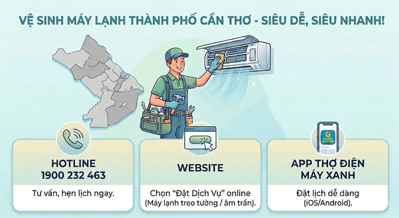 Hướng dẫn cách đặt lịch vệ sinh máy lạnh Thành phố Cần Thơ