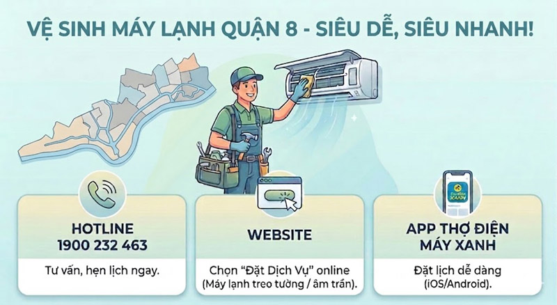 Hướng dẫn thao tác đặt lịch vệ sinh máy lạnh tại Quận 8