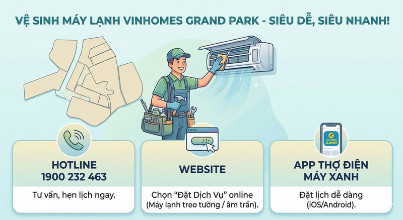 Hướng dẫn cách đặt lịch vệ sinh máy lạnh Vinhomes Grand Park (TP. Thủ Đức)