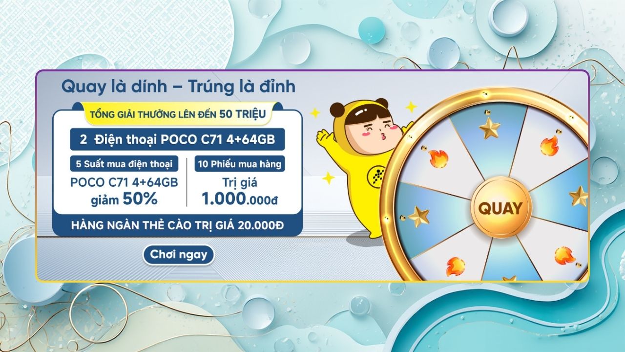 Quay vòng may mắn, cơ hội nhận về 2 điện thoại POCO C71 miễn phí, cùng 5 suất giảm đến 50%