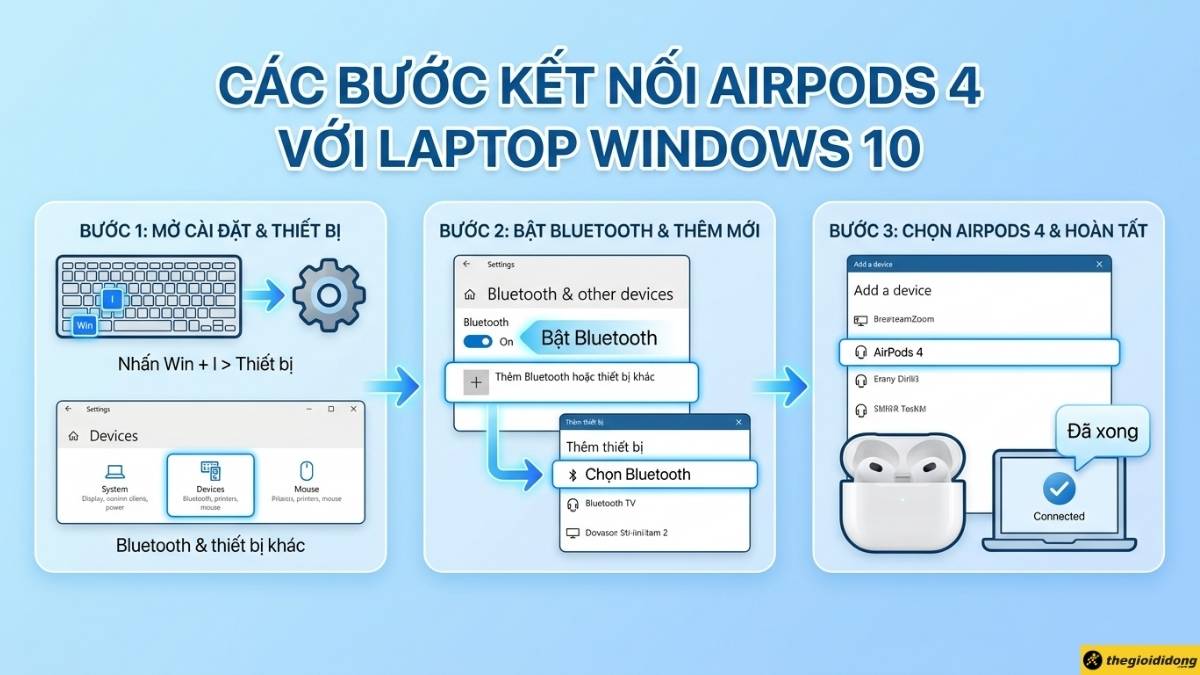 C&aacute;c bước kết nối AirPods 4 với Laptop Windows 10
