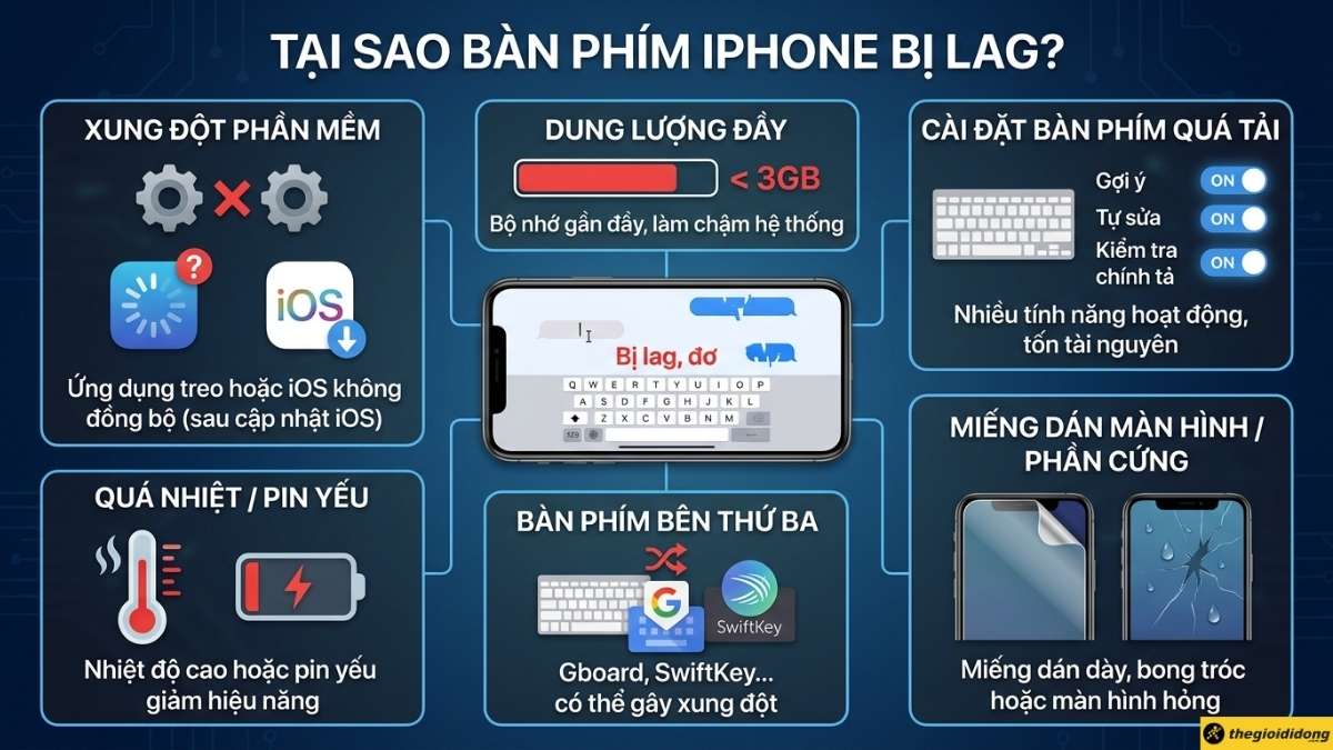 L&yacute; do b&agrave;n ph&iacute;m iPhone bị lag, giật