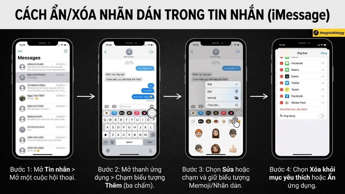 C&aacute;ch ẩn/x&oacute;a sticker trong ứng dụng Tin nhắn