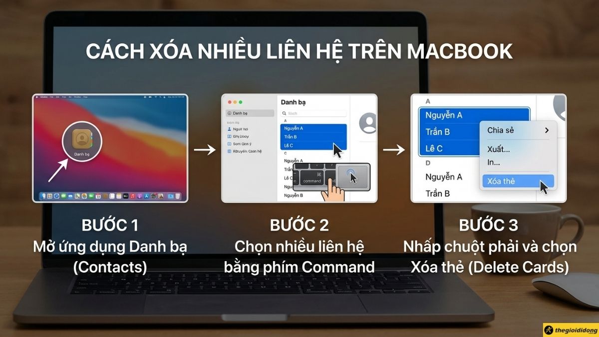 X&oacute;a nhiều li&ecirc;n hệ c&ugrave;ng l&uacute;c tr&ecirc;n MacBook