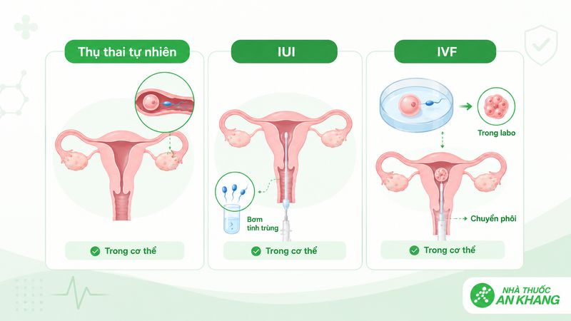 Điểm khác nhau giữa thụ thai tự nhiên, IUI và IVF Điểm khác nhau giữa thụ thai tự nhiên, IUI và IVF