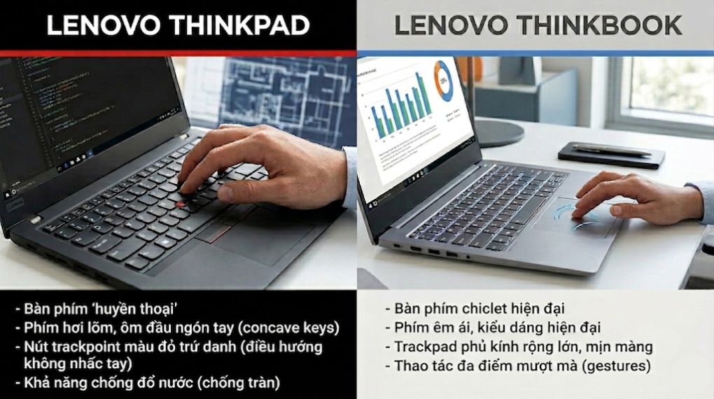 Ảnh so s&aacute;nh Lenovo ThinkPad v&agrave; Lenovo ThinkBook