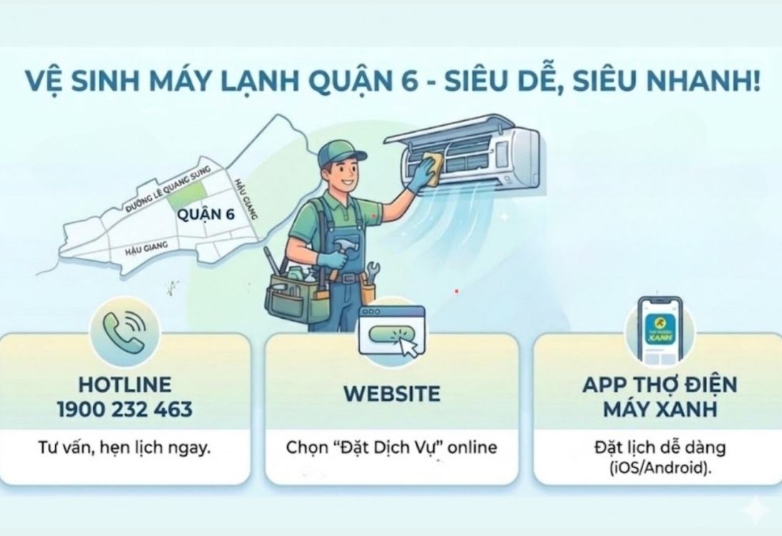 Đặt lịch vệ sinh máy lạnh Quận 6 nhanh gọn nhất
