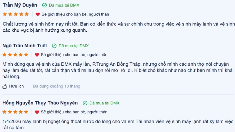 Kh&aacute;ch h&agrave;ng đ&aacute;nh gi&aacute; cao dịch vụ bảo dưỡng m&aacute;y lạnh của Điện m&aacute;y XANH