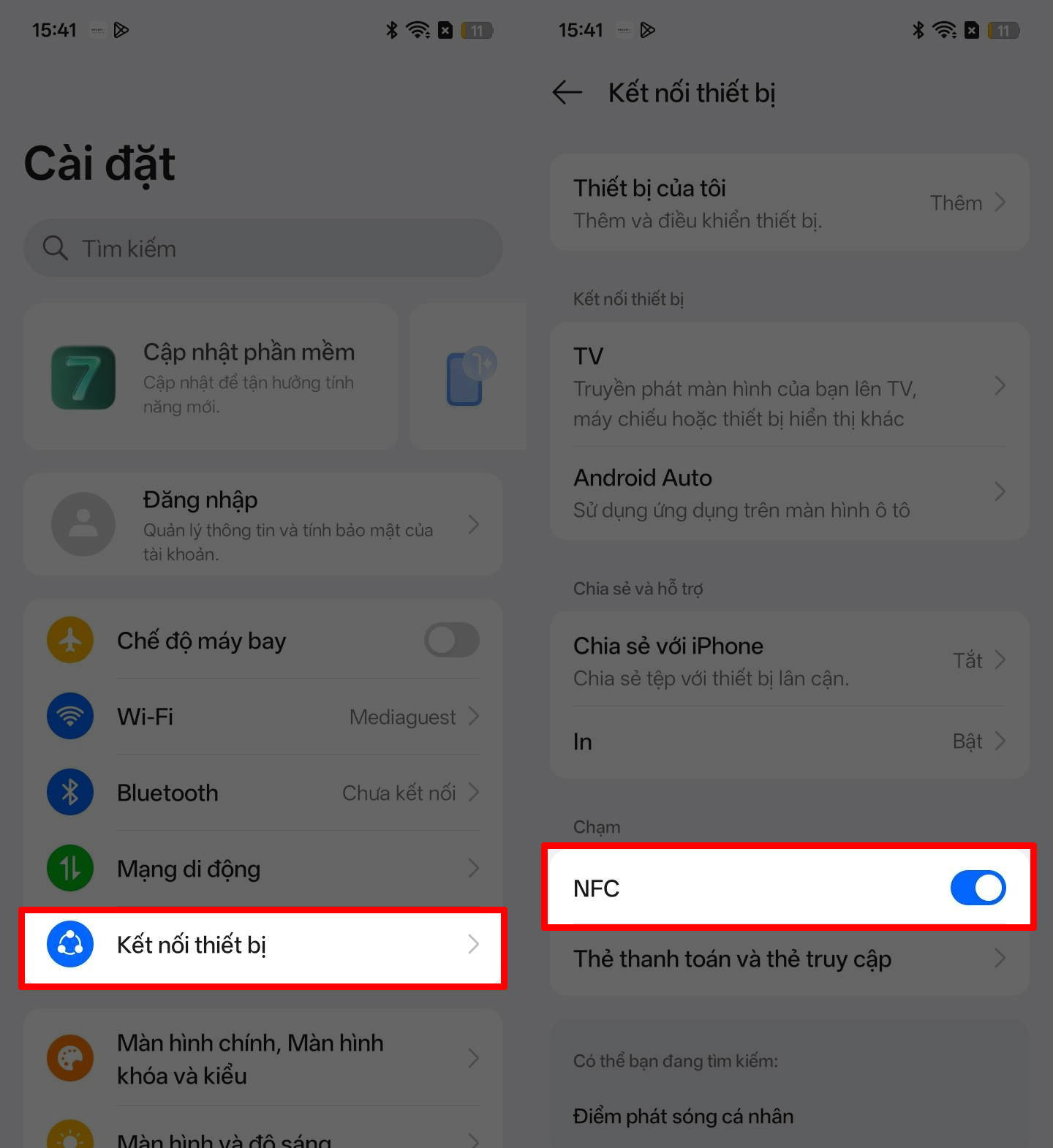 Cách bật NFC trên realme C100