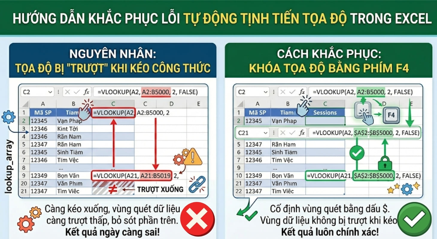 Lỗi thiếu cố định vùng chọn khi dùng hàm XLOOKUP