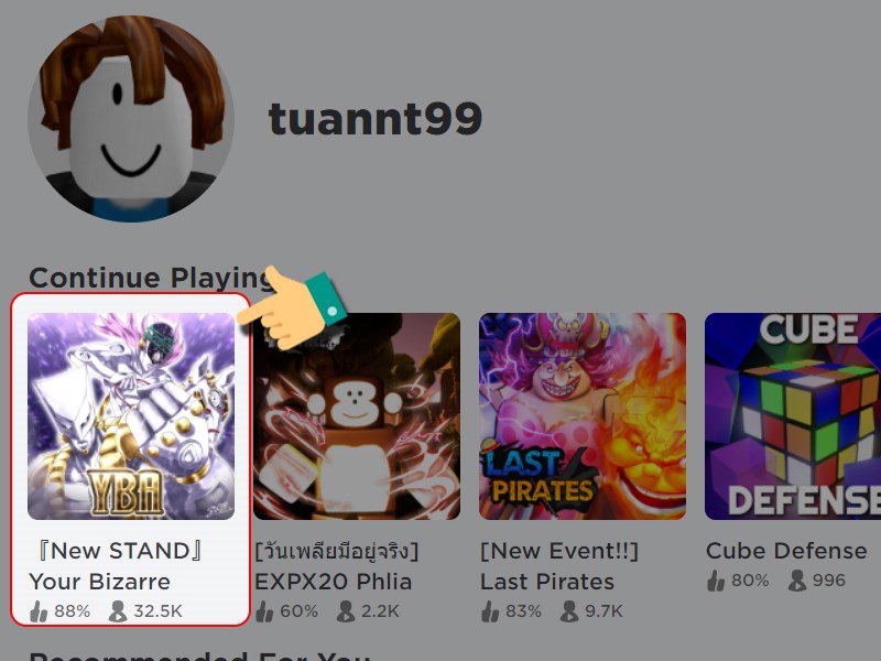 Truy cập vào Yba (Your Bizarre Adventure) từ giao diện Roblox Truy cập vào Yba (Your Bizarre Adventure) từ giao diện Roblox