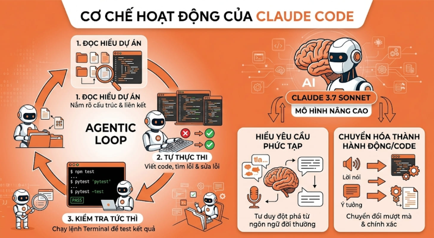 Cơ chế hoạt động của Claude Code là một vòng tròn Agentic khép kín