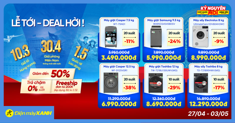 Lễ tới - deal hời: Giảm sốc điện m&aacute;y, gia dụng. Tham gia v&ograve;ng quay Lạc Hồng săn ngay suất mua 0đ tại Điện m&aacute;y XANH!