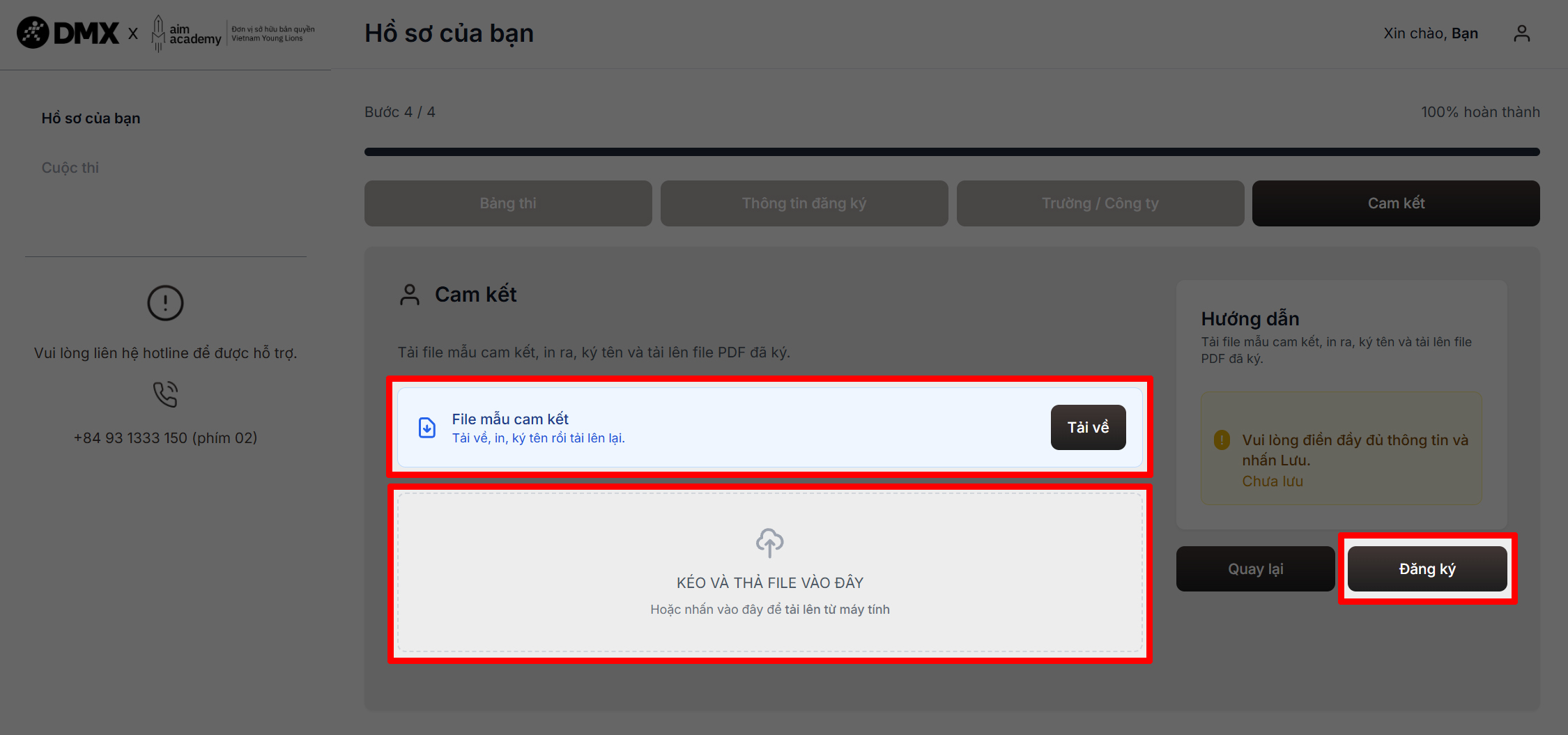 Cách nộp bài thi The Next DMX