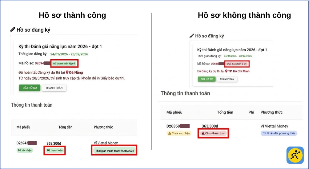 Kiểm tra lại xem hồ sơ đã được thanh toán thành công hay chưa Kiểm tra lại xem hồ sơ đã được thanh toán thành công hay chưa