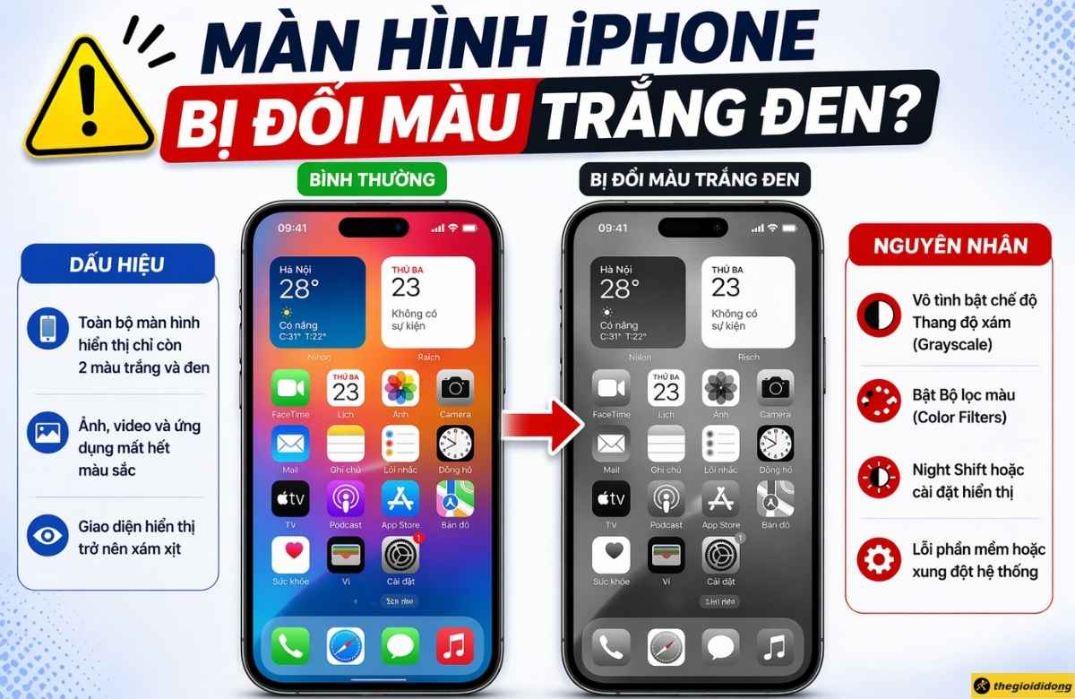 M&agrave;n h&igrave;nh iPhone bị đổi m&agrave;u trắng đen