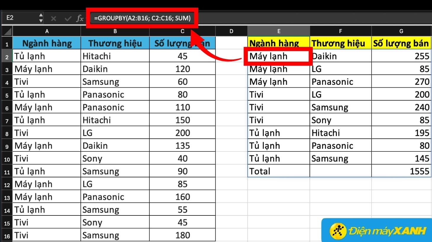 Sử dụng hàm GROUPBY để nhóm dữ liệu theo nhiều cột cùng lúc