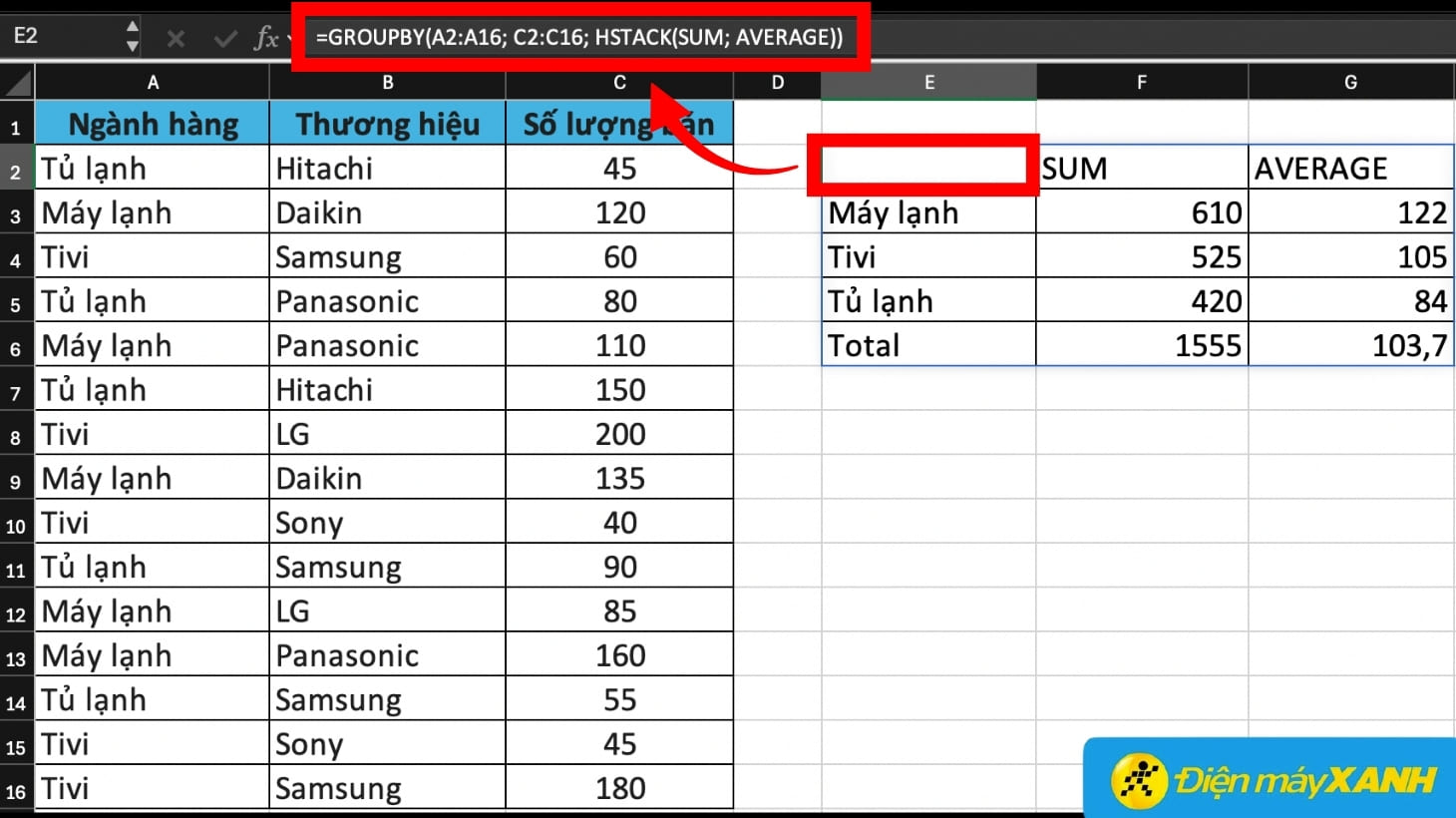 Sử dụng hàm GROUPBY để thực hiện nhiều phép tính